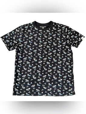 Free Planet Men's Sz L Navy Blue Surf Palm Tree Print Tropical Tshirt EUC